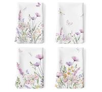 Arquiel Paños y Toallas de Cocina Algodon Set de 4, Toallas de Plato 100% Algodón Paño de Cocina Suaves y absorbentes Toallas de té y Toallas de Barra 48 x 70CM Flor Purpura