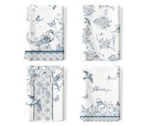 Arquiel Paños y Toallas de Cocina Algodon Set de 4, Toallas de Plato 100% Algodón Paño de Cocina Suaves y absorbentes Toallas de té y Toallas de Barra 48 x 70CM Dibujo A Pluma De Flores Y PáJaros