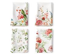 Arquiel Paños y Toallas de Cocina Algodon Set de 4, Toallas de Plato 100% Algodón Paño de Cocina Suaves y absorbentes Toallas de té y Toallas de Barra 48 x 70CM Flores Coloridas