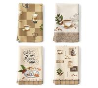 Arquiel Paños y Toallas de Cocina Algodon Set de 4, Toallas de Plato 100% Algodón Paño de Cocina Suaves y absorbentes Toallas de té y Toallas de Barra 48 x 70CM Café