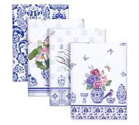 Arquiel Paños y Toallas de Cocina Algodon Set de 4, Toallas de Plato 100% Algodón Paño de Cocina Suaves y absorbentes Toallas de té y Toallas de Barra 48 x 70CM Porcelana Azul y Blanca