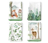 Arquiel Set de 4 Paños y Toallas de Cocina Algodón Navidad, Toallas de Plato 100% Algodón Paño de Cocina Suaves y Absorbentes Toallas de Té y Barra 48 x 70CM Animales de la Selva Navideña