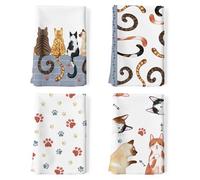 Arquiel Set de 4 Toallas y Paños de Cocina 100% Algodón, Suaves y Absorbentes, Toallas de té y de Barra - 48 x 70CM - Gato de Dibujos Animados
