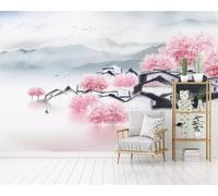 Arquitectura Antigua Rosa Cálido Paisaje Flor De Durazno 3D Papel Pintado Pared Fácil Instalación Oficina Sala Estar Sofá Dormitorio TV Fondos Decoración-400cm×280cm