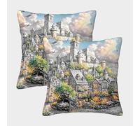 Arquitectura Castillo Fundas Almohada 3D Set de 2 Fundas Poliester Cremallera Oculta Fundas Cojin Cama Cielo Nublado Decoracion Dormitorio Facil de Limpiar Adultos Ninos 45x45cm