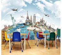 Arquitectura Creativa En Tridimensional: Avión Dando La Vuelta Al Mundo 3D Papel Pintado Pared Fácil Instalación Oficina Sala Estar Sofá Dormitorio TV Fondos Decoración-250cm×170cm