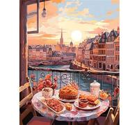 Arquitectura de ciudades Pintar por Numeros Adultos,40x50cm DIY Pintura por Números Sin Marco,Kit de Pintura al óleo de Lienzo con Pinceles y Pigmento Acrílico Paint by Numbers para Hogar Decoración