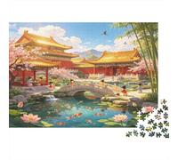 Arquitectura de Jardín Oriental Puzzle de 1000 Piezas Papel para Adultos Paisaje del Estanque Juego de Puzzle 1000 Piezas Relajante Familiar Regalo 70x50cm/1000pcs