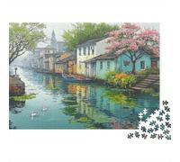 Arquitectura de Pueblo Junto al Agua Puzzle de 1000 Piezas Papel para Adultos Vista Tranquila Juego de Puzzle 1000 Piezas Regalo Decoración Hogar Relajación 38x26cm/1000pcs