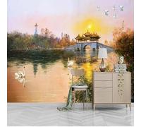 Arquitectura Fluvial Amanecer Pájaros Volando Cisne 3D Papel Pintado Pared Fácil Instalación Oficina Sala Estar Sofá Dormitorio TV Fondos Decoración-400cm×280cm