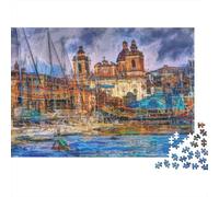 Arquitectura histórica del Puerto Puzzle de 1000 Piezas Papel para Adultos Escena Urbana Junto al Agua Juego de Puzzle Relajación Familia Decoración Regalo 38x26cm/1000pcs