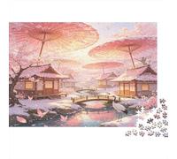 Arquitectura Japonesa Tradicional Puzzle de 1000 Piezas Papel para Adultos Paisaje de Nieve Cerezos Juego de Puzzle 1000 Piezas Familia Relajación Decoración Regalo 38x26cm/1000pcs