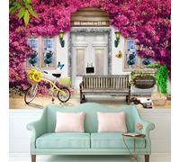 Arquitectura Magenta Floral Enredadera Mariposa 3D Papel Pintado Pared Fácil Instalación Oficina Sala Estar Sofá Dormitorio TV Fondos Decoración-400cm×280cm