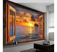 Arquitectura Puesta Sol Cabaña Madera Papel pintado fotográfico tejido no tejido 200 x 140 cm murales decorativos modernos para pared Color Naranja, póster de pared para habitación infantil y salón