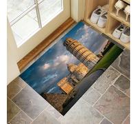 Arquitectura Retro Felpudo Antideslizante - Torre Inclinada Pisa Italia Trampa de Tierra Felpudo Exterior e Interior para una Entrada Limpia - Fácil de Cuidar - Verde Oscuro