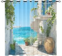 Arquitectura RomáNtica Junto Al Mar Poliester Ojales Cortina Opaca Juego de 2 Paneles 91.5An x 214Al cm, Azul Lavable Cortinas Termicas Aislantes para Niños Niñas Dormitorio de Ventana Decoración