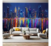 Arquitectura Urbana Fotomurales Tejido no Tejido Escena nocturna de Dubái Papel Pintado Decor de Pared Murales Póster Efecto 3D Papel Tapiz Moderno para Dormitorio Salón TV Pared 300 x 210 cm