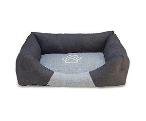 Arquivet Cama Cuadrada Negra y Gris con Huella para Perros - 70x55x19cm - Dog Bed - Cama Acolchada y cómoda - Se Puede Lavar - Camas para Mascotas - Cuna para Perros