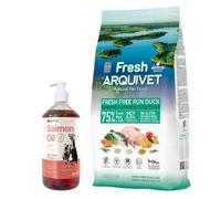ARQUIVET FRESH - Pienso semi-húmedo para perros pato con pescado de mar 10 kg & Aceite de salmón Lab-V 1000 ml