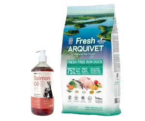 ARQUIVET FRESH - Pienso semi-húmedo para perros pato con pescado de mar 10 kg & Aceite de salmón Lab-V 1000 ml