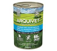 ARQUIVET Junior Pollo con Zanahorias, Guisantes y Aceite de salmón 400 gr - Lata de Comida húmeda para Perros Cachorros - Todas Las Razas - Alimentación Natural Canina (Paquete de 6)
