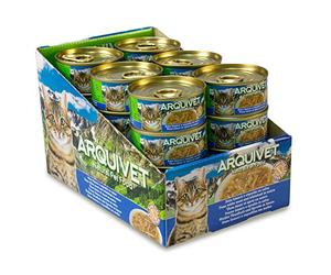ARQUIVET - Latas súper Premium de atún Blanco con espadín en Salsa para Gatos - Comida Gourmet elaborada con Ingredientes 100% Naturales - Pack 24 Unidades - 80 gr por Unidad - Comida húmeda