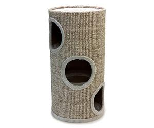 ARQUIVET Rascador Circular Beige con Agujeros para Gatos - 36 x 36 x 70 cm - Poste rascador para Gatos - Arañador Vertical para felinos - Accesorios, afilador uñas