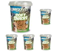 ARQUIVET Soft Snacks Huesitos Duo de salmón y arroz 300 gr para Perro - Aperitivos para Perro en Forma de Hueso - Chuches, recompensas y premios caninos - Alimento complementario (Paquete de 5)