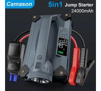 Arrancador de batería de coche Camason 6000A/12V con compresor de aire Inflador de neumáticos para coche, linterna de 15W y Camping, banco de energía PD 65W 5 in 1 Jump Starter