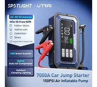 Arrancador de batería de coche UTRAI todo en uno 7000A con compresor de aire, diagnóstico OBD y luces para acampar al aire libre, potenciadores de emergencia JS-30 8000A