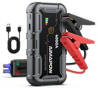 Arrancador de Baterias de Coche, 4000A Arrancador de Coches (para Motor de Gas de 7.0L o Diesel de 5.5L), 12V Jump Starter Portátil, Clips de Seguridad Inteligentes, 3 Modos Lámpara LED