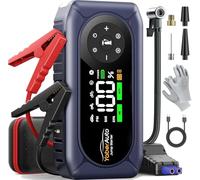 YaberAuto AP02 - Batería de arranque para coche con compresor de 150 psi, 4500 A, batería de arranque para 9,0 L de gasolina y motor diesel de 8,0 L, arrancador con 500 lúmenes, 4 modos de luz LED y