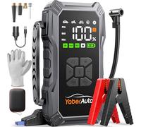 Arrancador de Baterias de Coche con Compresor de Aire, 6000A YaberAuto Arrancador de Coche Portatil (Todo Gas/10,0L Diesel) con 150PSI Inflador, Pantalla Grande y Linterna LED