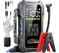 Arrancador de Baterias de Coche con Compresor de Aire, 6000A YaberAuto Arrancador de Coche Portatil (Todo Gas/10,0L Diesel) con 150PSI Inflador, Pantalla Grande y Linterna LED