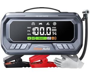 Arrancador de Baterias de Coche con Compresor de Aire, 8000A 160PSI YaberAuto Arrancador de Coche Portatil (Todo Gas/12,0L Diesel) con 65W Carga Rápida, Inflador, Pantalla Grande y Linterna LED