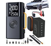 Arrancador de emergencia portátil para coche - Cargador de 10000 mAh con compresor de aire, cables de protección inteligente, kit de emergencia compacto, bomba de neumáticos multifunción,
