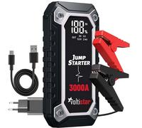 Arrancador Inteligente Coche y Moto > 7L Gasolina y 5L Diesel para Viaje Cargador Bateria Externa 2 en 1 de 16000mAh con Cable USB-C para Móvil + Pinzas Potente PowerBank Carga Rápida y Linterna LED