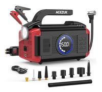 Arrancador Portátil con Compresor de Aire, 8000A Arrancador de Coches, 150PSI Bomba de Inflado y Desinflado, 11 en 1 Jump Starter (Todo Gasolina/12L Diésel), LED de 400 Lúmenes