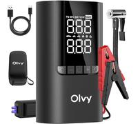 Arrancador portátil Olvy 4 en 1 con compresor de Aire, 1500 A de Potencia máxima, batería Externa de 12 000 mAh, protección Inteligente, luz LED, Pantalla Digital, Compacto para vehículos de Gasolina