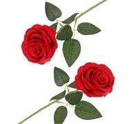 Arrderly 2 unidades de flores de rosa artificiales rojas, rosa artificial con tallo, flores decorativas realistas para boda, hogar, jardín, decoración de fiesta de cumpleaños (rojo)