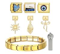 Arrderly Italian Charms Gold Bracelet Set, DIY 9 mm Extraíble Module, Colgantes Estilo Italiano para Mujer, Acero Inoxidable