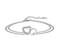 Arrebol Pulsera Corazón para Mujer Plata de Ley 925 con Circonita, Pulsera de Corazon Amor Ajustable (16 + 4cm) Regalo para Mujeres