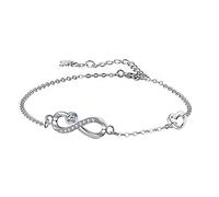 Arrebol Pulsera Infinito para Mujer Plata de Ley 925 con Corazón Circonita Pulsera Amor Infinito Ajustable (16 + 4cm) Regalo para Mujeres