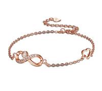 Arrebol Pulsera Infinito para Mujer Plata de Ley 925 con Corazón Circonita Pulsera Amor Infinito Oro Rosa Ajustable (16 + 4cm) Regalo para Mujeres