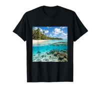 Arrecife Tropical Vista Dividida Playa Océano Paisaje Camiseta