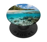 Arrecife Tropical Vista Dividida Playa Océano Paisaje PopSockets PopGrip Adhesivo