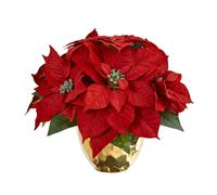 Arreglo artificial de flor de Pascua casi natural en jarr?n dorado