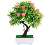 Arreglo de bonsái de frutas artificiales para decoración del hogar, juego de bonsái falso de plástico realista con varias frutas, ligero, fácil de colocar, decoración de interiores (melocotón)