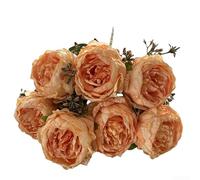 Arreglo floral artificial de 7 cabezas, ramo de boda de seda de 42 cm de alto para decoración del hogar, sala de estar o dormitorio, pieza de exhibición de larga duración con vibrantes flores rojas y