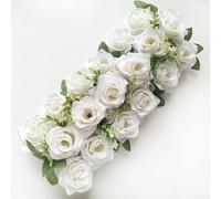 Arreglo floral artificial de boda para marcadores de camino de pasillo o decoración de telón de fondo con estructura de tela (blanco)